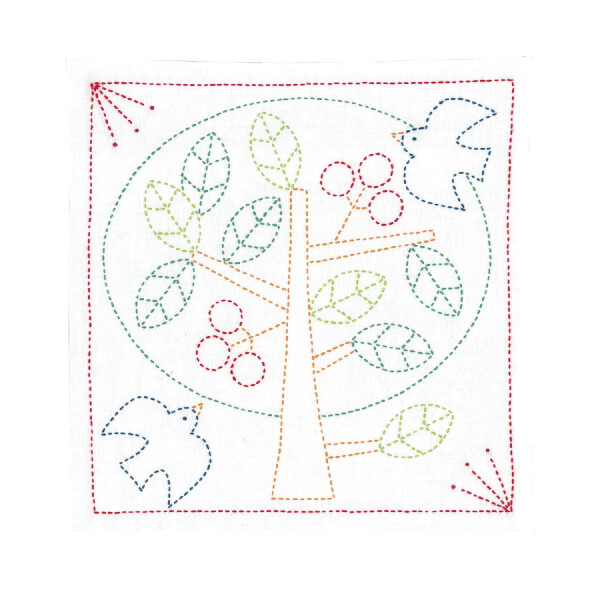 Olympus gestempeld Sashiko borduurpakket "Hana Fukin Nordic Designs Tree", 34x34cm, Origineel uit Japan