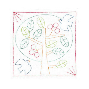 Olympus stamped Sashiko stitch kit "Hana Fukin Nordic Designs Tree", 34x34cm, Original from Japan