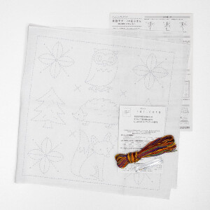 Kit de point Sashiko estampillé Olympus "Hana Fukin Nordic Designs Forest", 34x34cm, Original du Japon