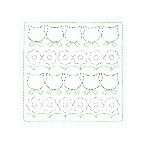 Набор для вышивания сашико с печатью Olympus "Hana Fukin Pop Designs Cats and Flowers", 34x34 см, Оригинал из Японии