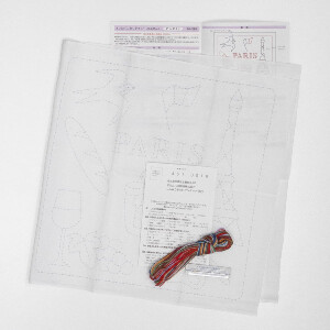 Olympus stamped Sashiko stitch kit "Hana Fukin World Walker series Paris", 34x34cm, Original from Japan