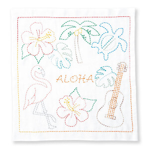 Olympus stamped Sashiko stitch kit "Hana Fukin World Walker series Aloha", 34x34cm, Original from Japan