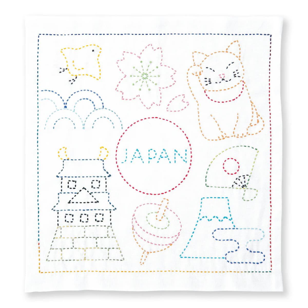 Olympus stamped Sashiko stitch kit "Hana Fukin World...