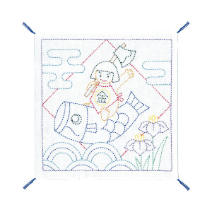 Kit de punto sashiko estampado Olympus "Hana Fukin Boys Festival", 34x34cm, Original de Japón