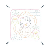 Olympus gestempeld Sashiko borduurpakket "Hana Fukin Bird, Plums, Bamboo, Pines", 34x34cm, Origineel uit Japan