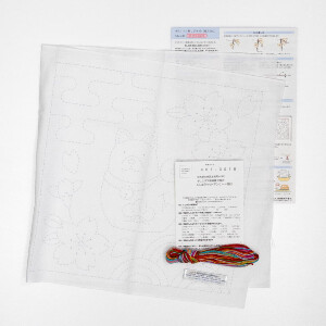 Olympus gestempeld Sashiko borduurpakket "Hana Fukin Hond en Kersenbloesem", 34x34cm, Origineel uit Japan