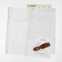 Olympus stamped Sashiko stitch kit "Hana Fukin Boars, Plumps, Bamboo, Pines", 34x34cm, Original from Japan