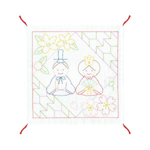 Olympus stamped Sashiko stitch kit "Hana Fukin Hinamatsuri Dolls Festival", 34x34cm, Original from Japan