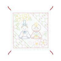 Kit de point Sashiko estampillé Olympus "Hana Fukin Hinamatsuri Dolls Festival", 34x34cm, Original du Japon