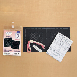 Olympus Sashiko Stickpackung "Untersetzer 2er Set", Stoff bedruckt, 10x10cm, Original aus Japan