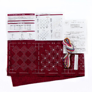 Olympus gestempeld Sashiko borduurpakket "Tsumugi Onderzetter Diep Rood set van 5", 10x10cm, Origineel uit Japan