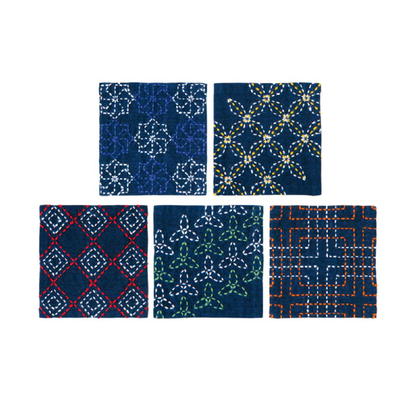 Набор для вышивания сашико с печатью Olympus "Tsugumi Coaster Dark Blue set of 5", 10x10 см, Оригинал из Японии
