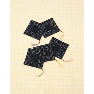 Olympus stamped Sashiko stitch kit "Coaster or stragebag set of 5", 11x11cm, Original from Japan