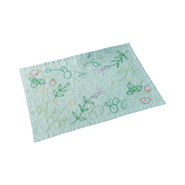 Olympus gestempeld Sashiko borduurpakket "Placemat Nordic Designs Herbs", 31x45cm, Origineel uit Japan
