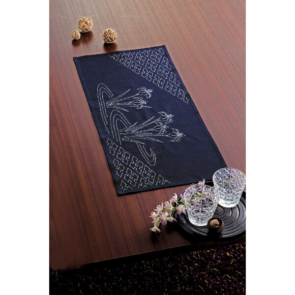 Olympus gestempeld Sashiko borduurpakket "Tafelloper", 35x75cm, Origineel uit Japan