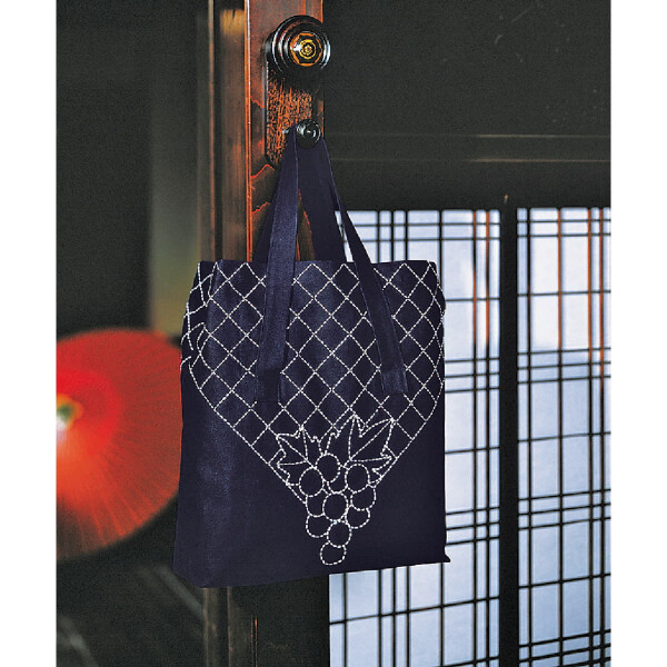 Olympus Sashiko Stickpackung "Shoppingtasche", Stoff bedruckt, 37x32x10cm, Original aus Japan