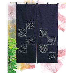 Olympus Sashiko Stickpackung "Vorhang", Stoff bedruckt, 120x81cm, Original aus Japan