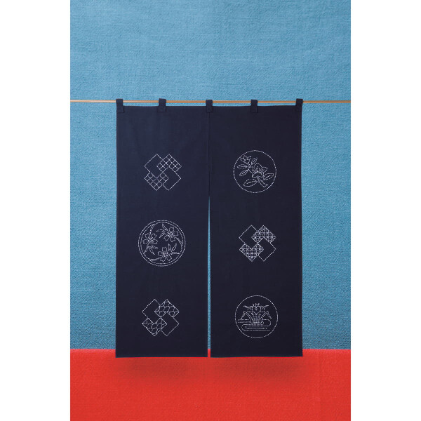 Kit de point Sashiko estampillé Olympus "Noren", 120x85cm, Original du Japon