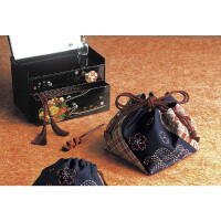 Olympus stamped Sashiko stitch kit "Kinchaku Pouch", 14x14x14cm, Original from Japan