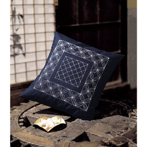 Olympus stamped Sashiko stitch kit "Cushion with back", 43x43cm, Original from Japan