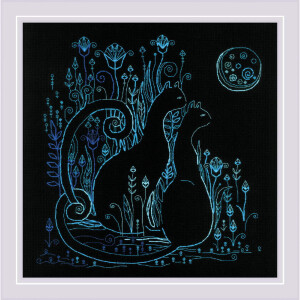 Riolis Blackwork Stickset "Katzen. Mondlicht", Zählmuster, 30x30cm