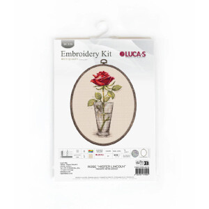 Luca-S counted cross stitch kit with hoop "Rose Mister Lincoln", 9x17,5cm, DIY