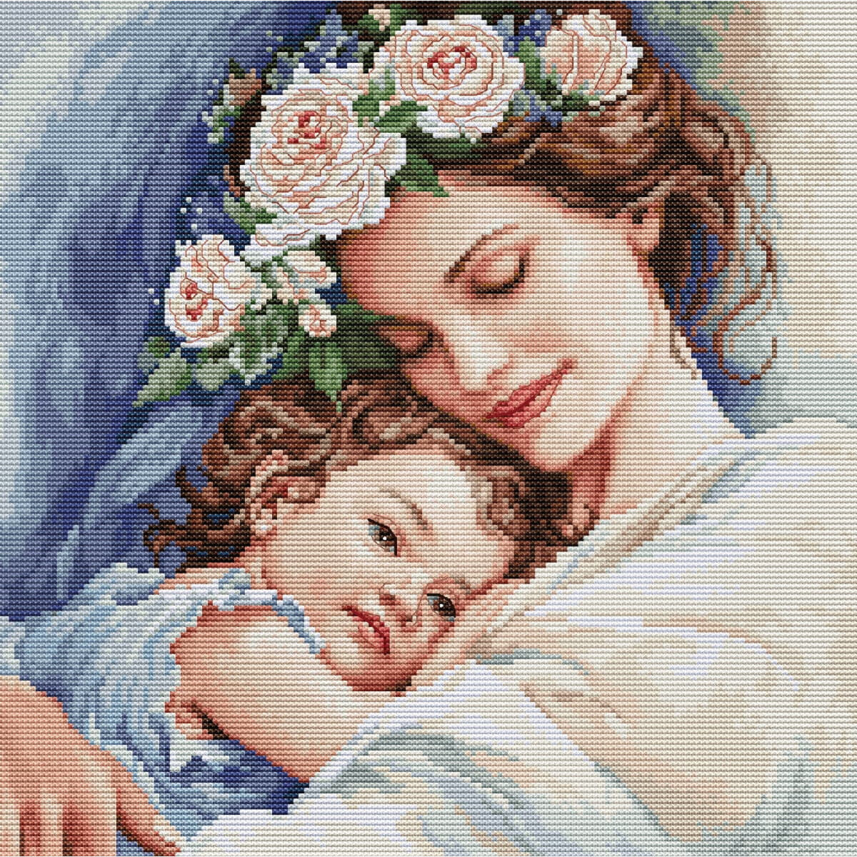 Un bordado de Luca-s con una madre alegre y abrazada a su...