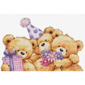 Luca-S counted cross stitch kit "Three Party Bears", 29x19cm, DIY