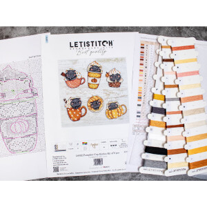 Letistitch kit de punto de cruz contado "Pumpkin Cup Kit Kitties of 6 pcs", 9x7cm