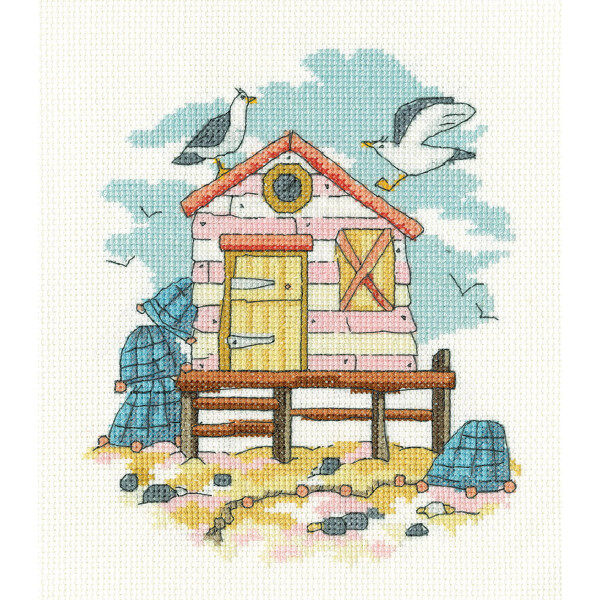 Heritage counted cross stitch kit "Pink Beach Hut (A)", BHPI1747, 15x17cm, DIY