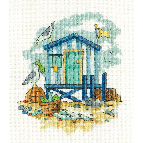 Набор для вышивания счетным крестом Heritage "Голубая пляжная хижина (A)", BHBL1745, 15x17 см