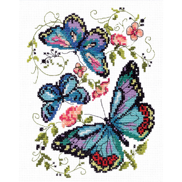 Zweigart Edition geteld borduurpakket "Blauwe vlinders", 15x18cm