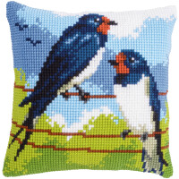 Vervaco stamped cross stitch kit cushion "Swallows", 40x40cm, DIY