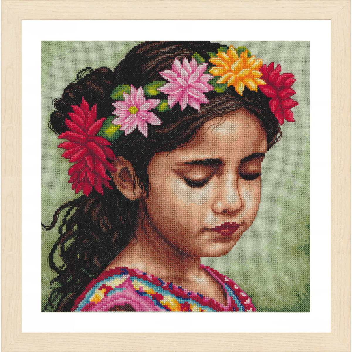 A Lanarte embroidery pack artwork shows a young girl with...