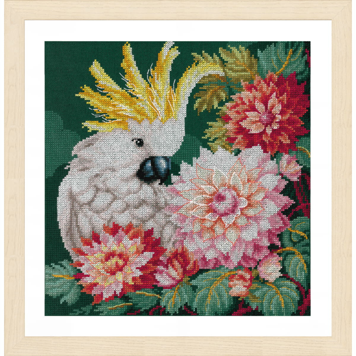 A framed Lanarte embroidery pack depicting a white...