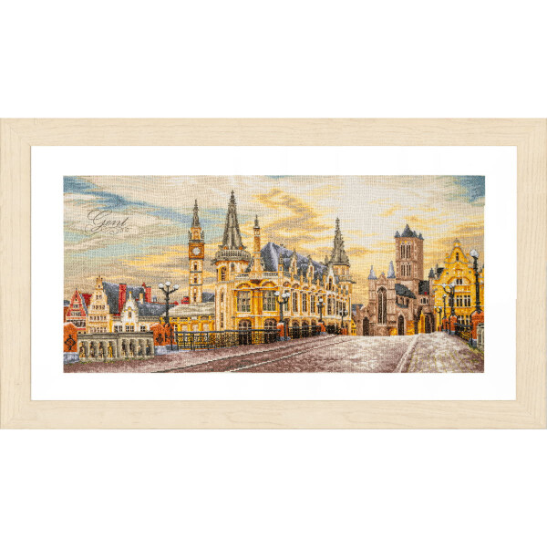 Lanarte counted cross stitch kit "Classic Cityview of Ghent", 70x35cm, DIY