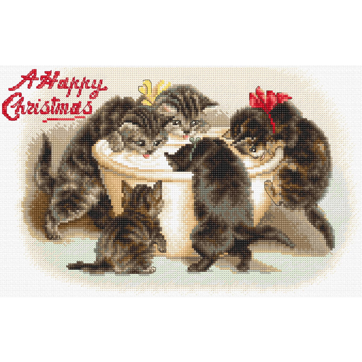 An adorable cross stitch picture of kittens playing...