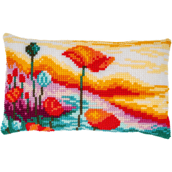 Vervaco stamped cross stitch kit cushion "Poppies Landscape", 50x30cm, DIY
