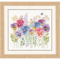 Vervaco counted cross stitch kit "Pansies and Grasses, Aida", 29x28cm, DIY