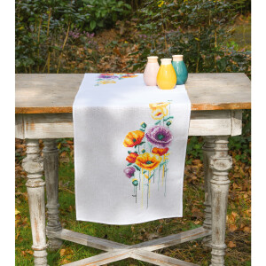 Vervaco Tischläufer Kreuzstich Stickpackung "Mohnblumen", Stickbild vorgezeichnet, 38x142cm