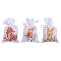 Vervaco herbal bags counted cross stitch kit "In the forest" Set of 3, 8x12cm, DIY
