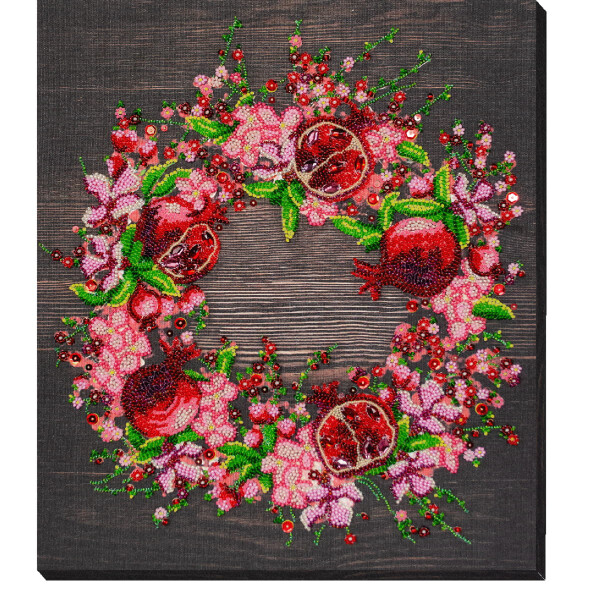 Abris Art stamped bead stitch kit "Red Pomegranates", 30x43cm