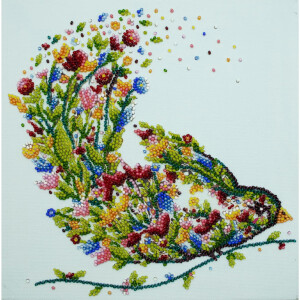 Kit di punti perline stampate Abris Art "Un uccello che canta", 20x20cm