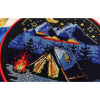 Abris Art counted cross stitch kit with plastic hoop "Around the Campfire", 17x17cm