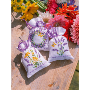 Vervaco herbal bags counted cross stitch kit "Lavender" Set of 3, 8x12cm, DIY