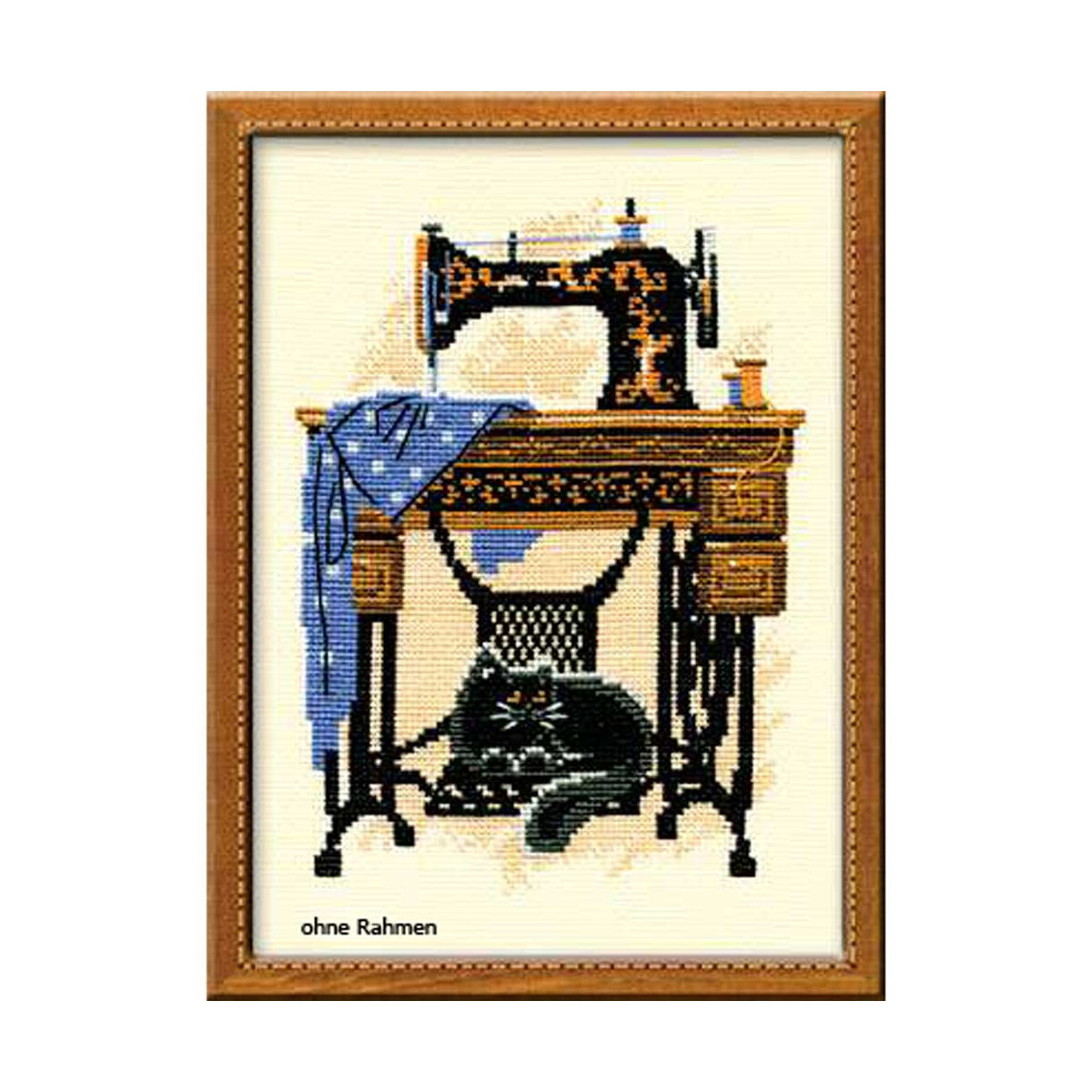 Cross-stitched picture in a frame, depicting an antique...