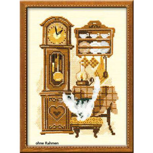 Riolis counted cross stitch Kit Cat with Clock, DIY