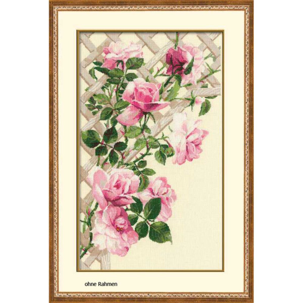 Riolis kruissteek set "Roze rozen op hek", telpatroon
