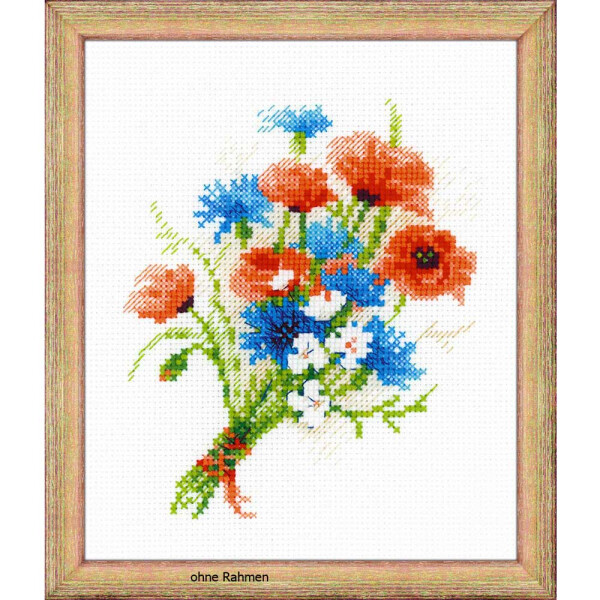 Ensemble point de croix Riolis "Bouquet de fleurs avec bleuets", modèle de comptage