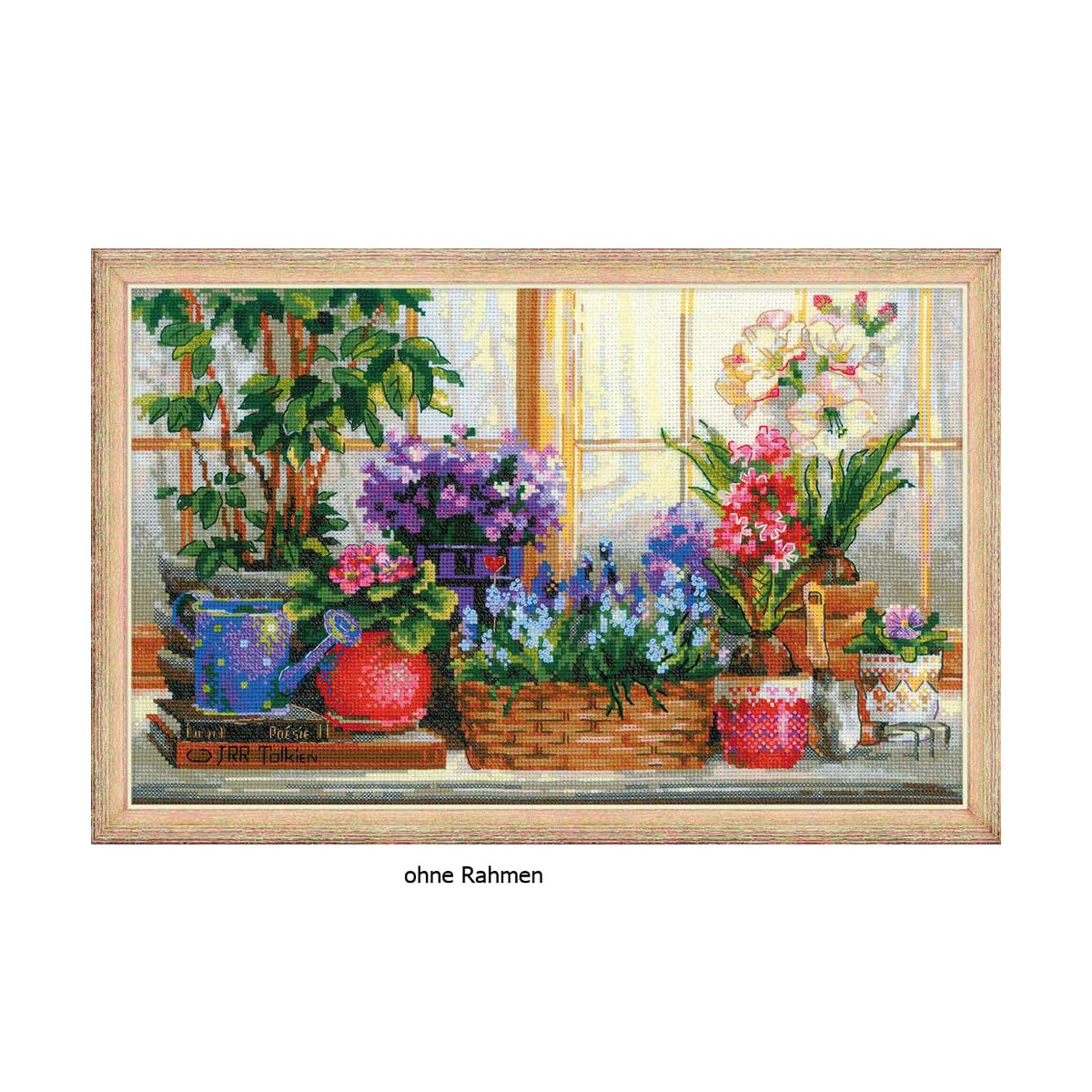 Riolis Kreuzstich-Set "Fensterbank mit Blumen",...